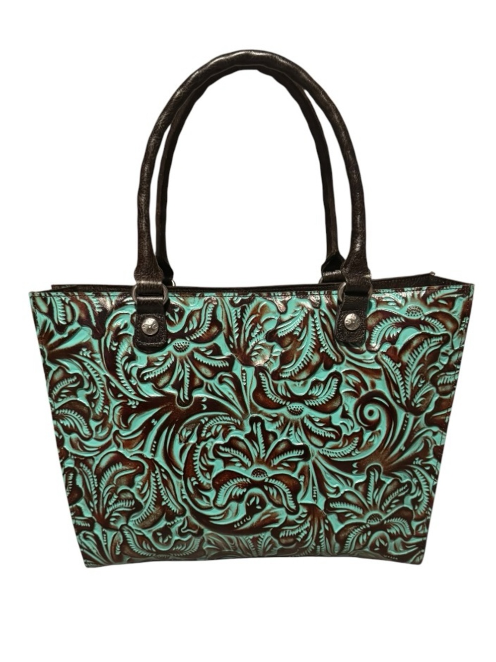 Patricia Nash Zancona Tooled Turquoise Leather Tote NWOT